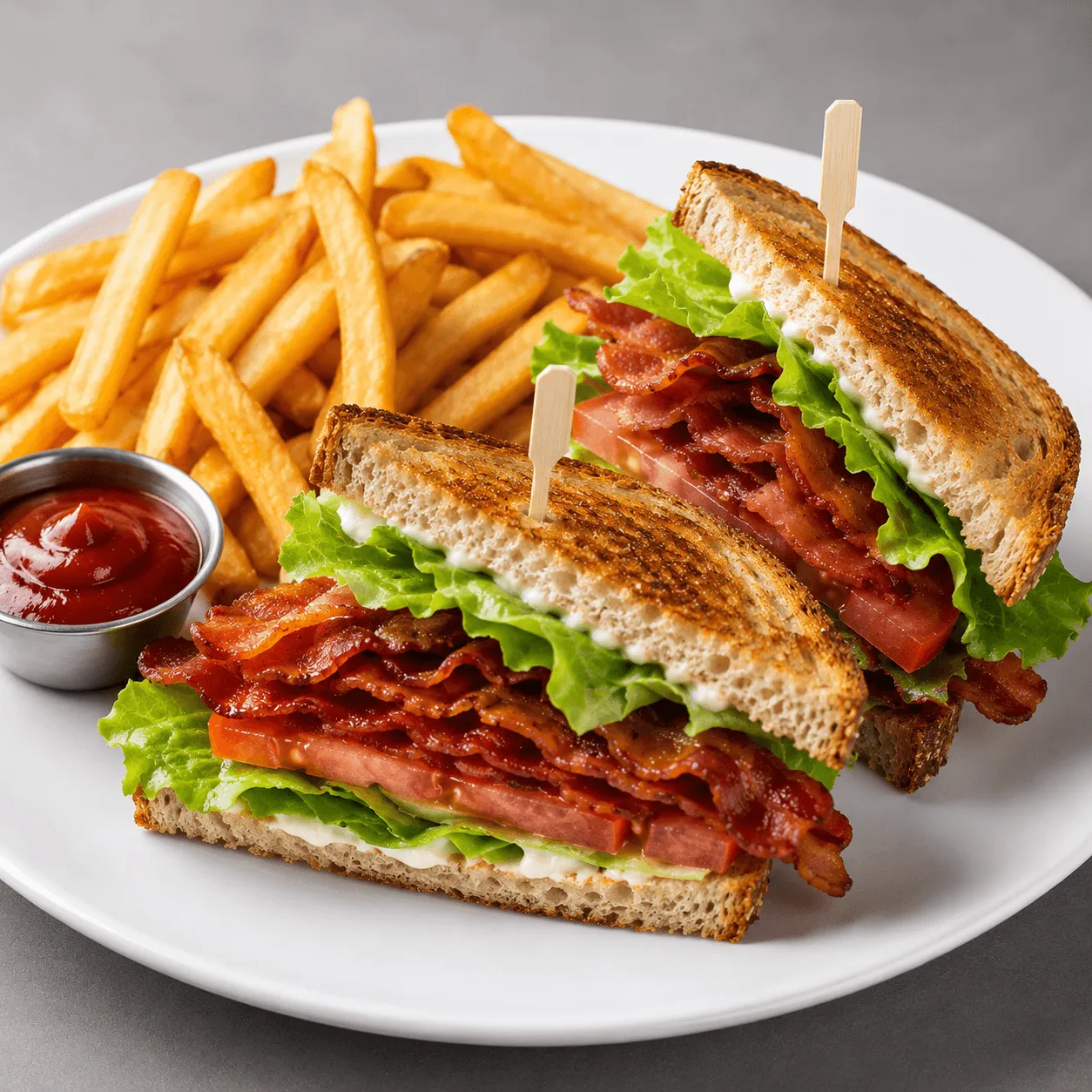 BLT Sandwich with bacon, lettuce and tomatoes on toasted sourdough
