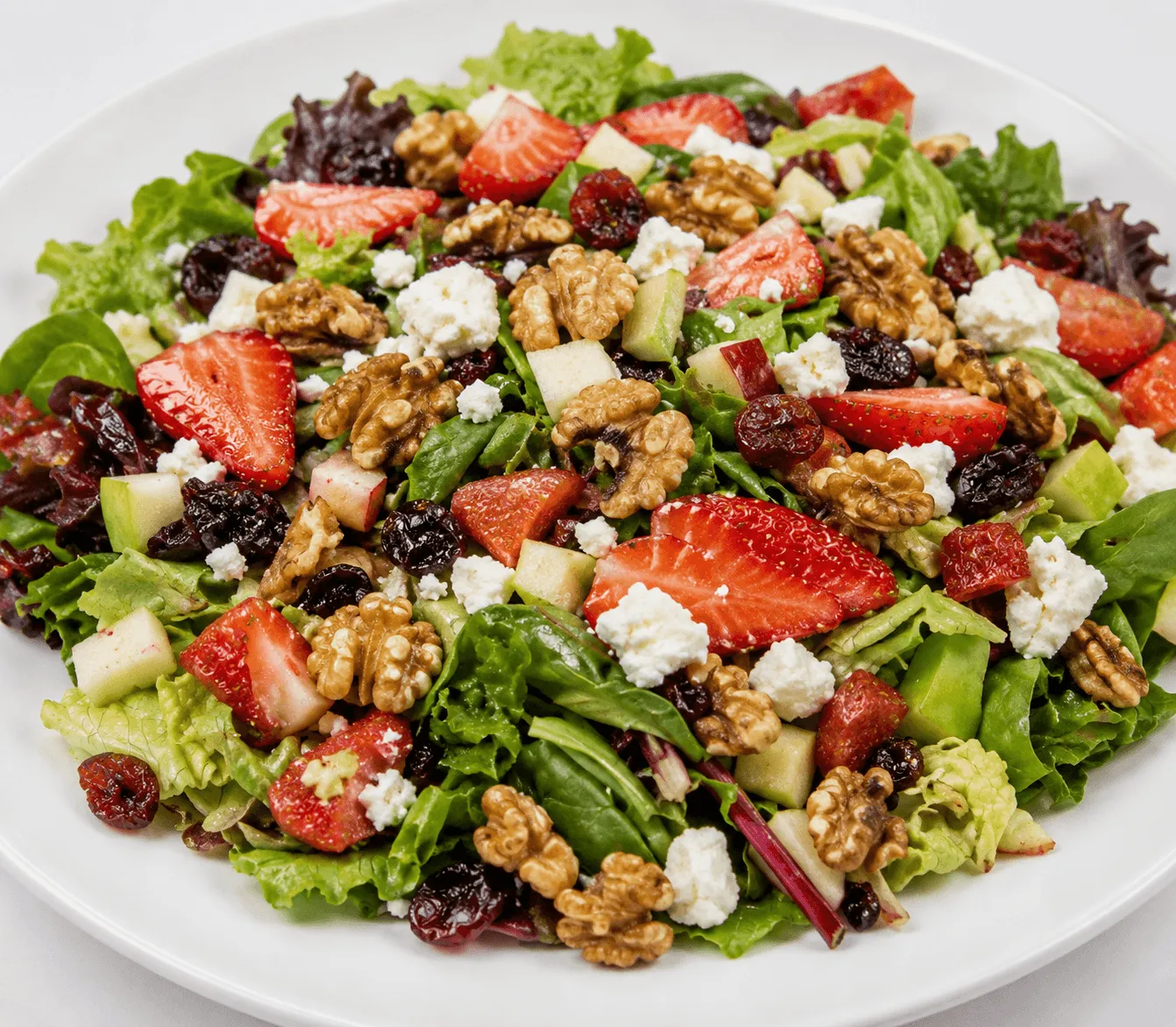 Walnut Salad with mixed greens, bacon, strawberries, walnuts, blue cheese and raspberry vinaigrette